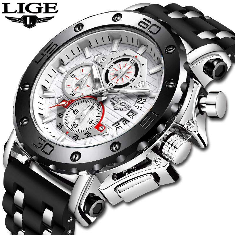 2023 Đồng hồ thời trang mới Lige Mens Watches Top Brand sang trọng Dial Big Military Quartz Watch WaterProof Sport Chronograph Watch