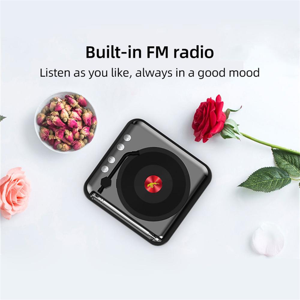Retro Vincy Loa Không Dây Bàn Xoay Ghi 3D Âm Thanh Nổi HIFI Bass Bluetooth Có Đài FM Khe Cắm Thẻ TF Ổ Đĩa U Color: Pink