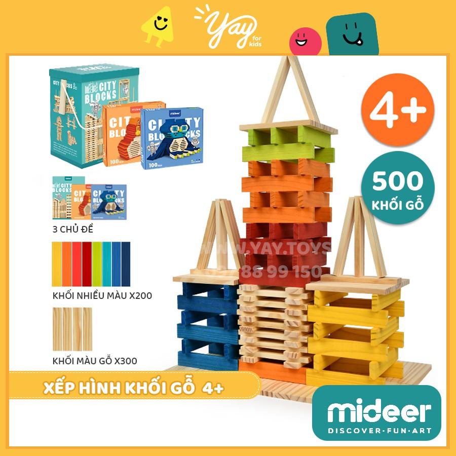 Xếp Hình Khối Gỗ City Blocks 100 thanh gỗ Màu Sắc Mideer An Toàn Cho Bé 2+