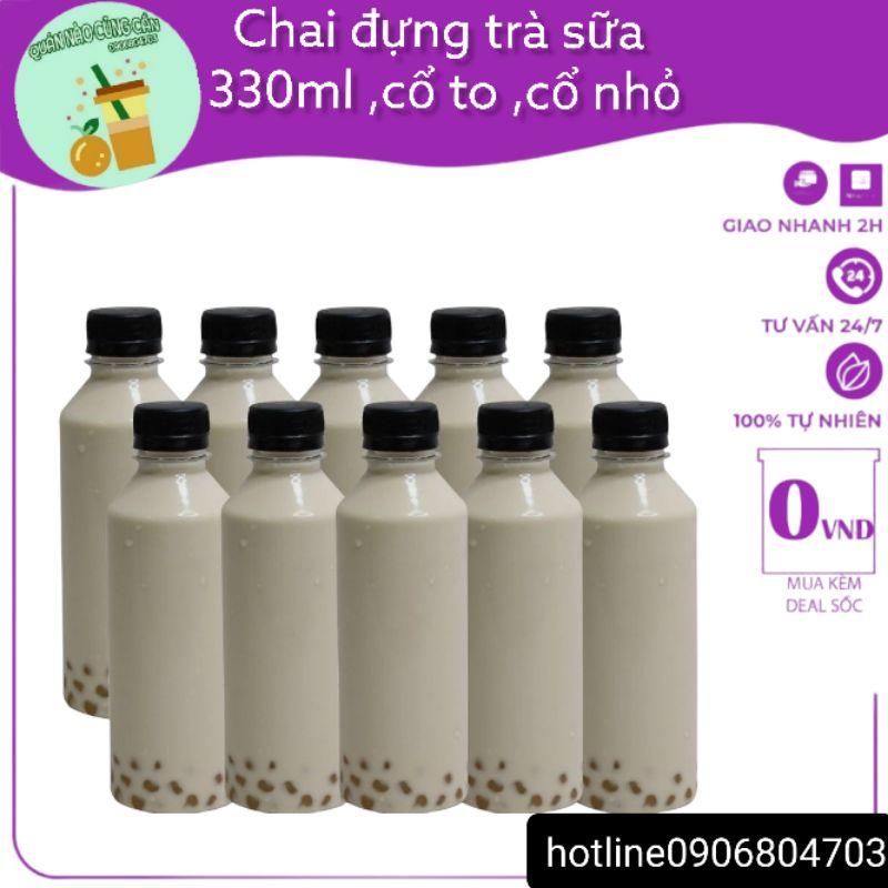 50 chai nắp đen dung tích 330ml nhựa PET đựng trà sữa, nước ép, chịu nhiệt tốt