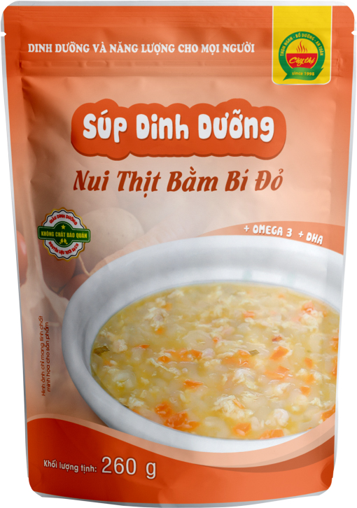 Combo Mix 3 cháo tươi + 1 Súp dinh dưỡng Nui thịt bằm bí đỏ