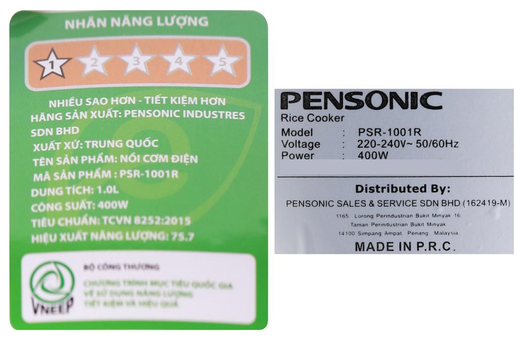 Nồi Cơm Điện Pensonic PSR-1001R (1L) - Trắng Đỏ - Hàng Chính Hãng