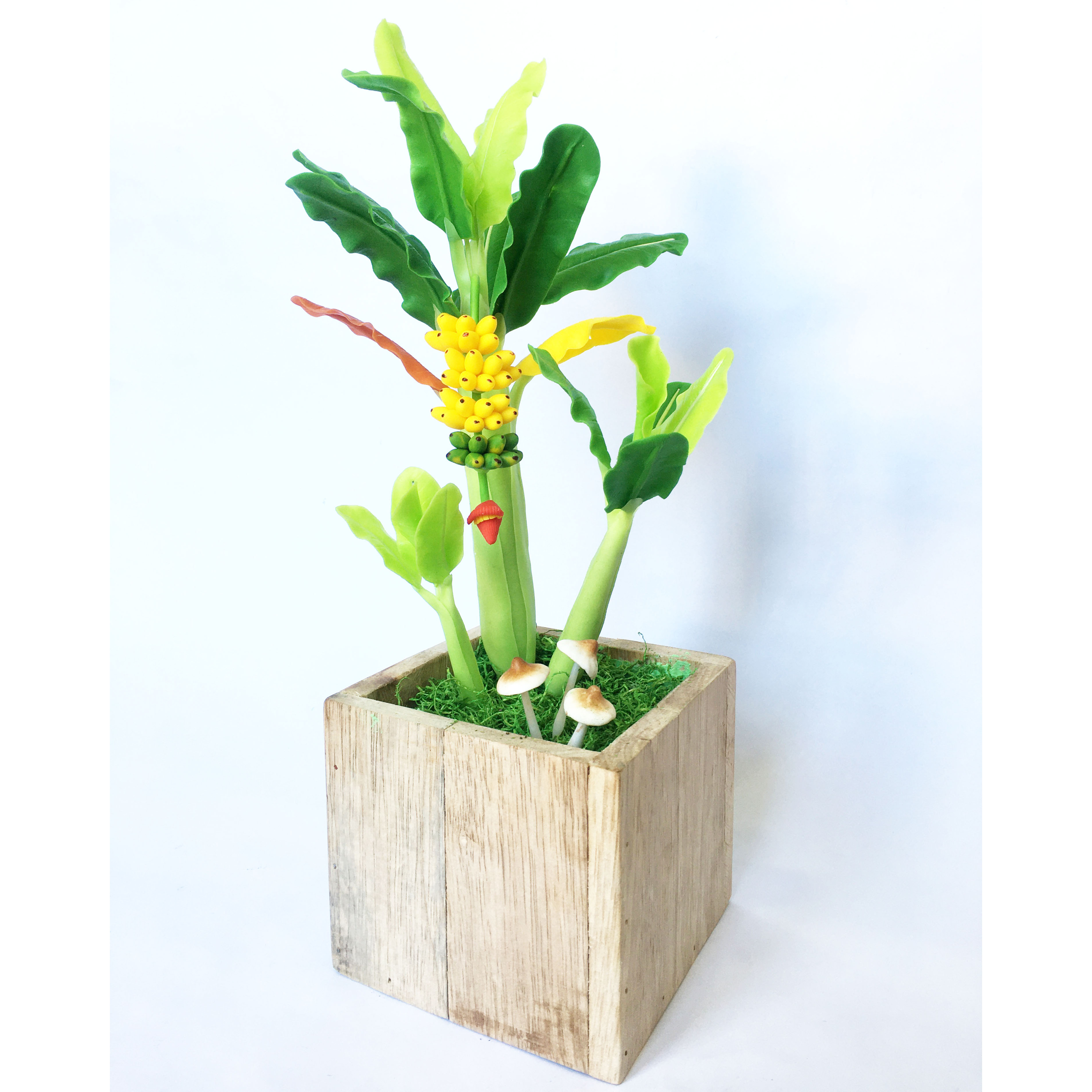 Chậu hoa đất sét mini- Cây chuối mộc mạc - Quà tặng trang trí handmade (34x11x11cm)