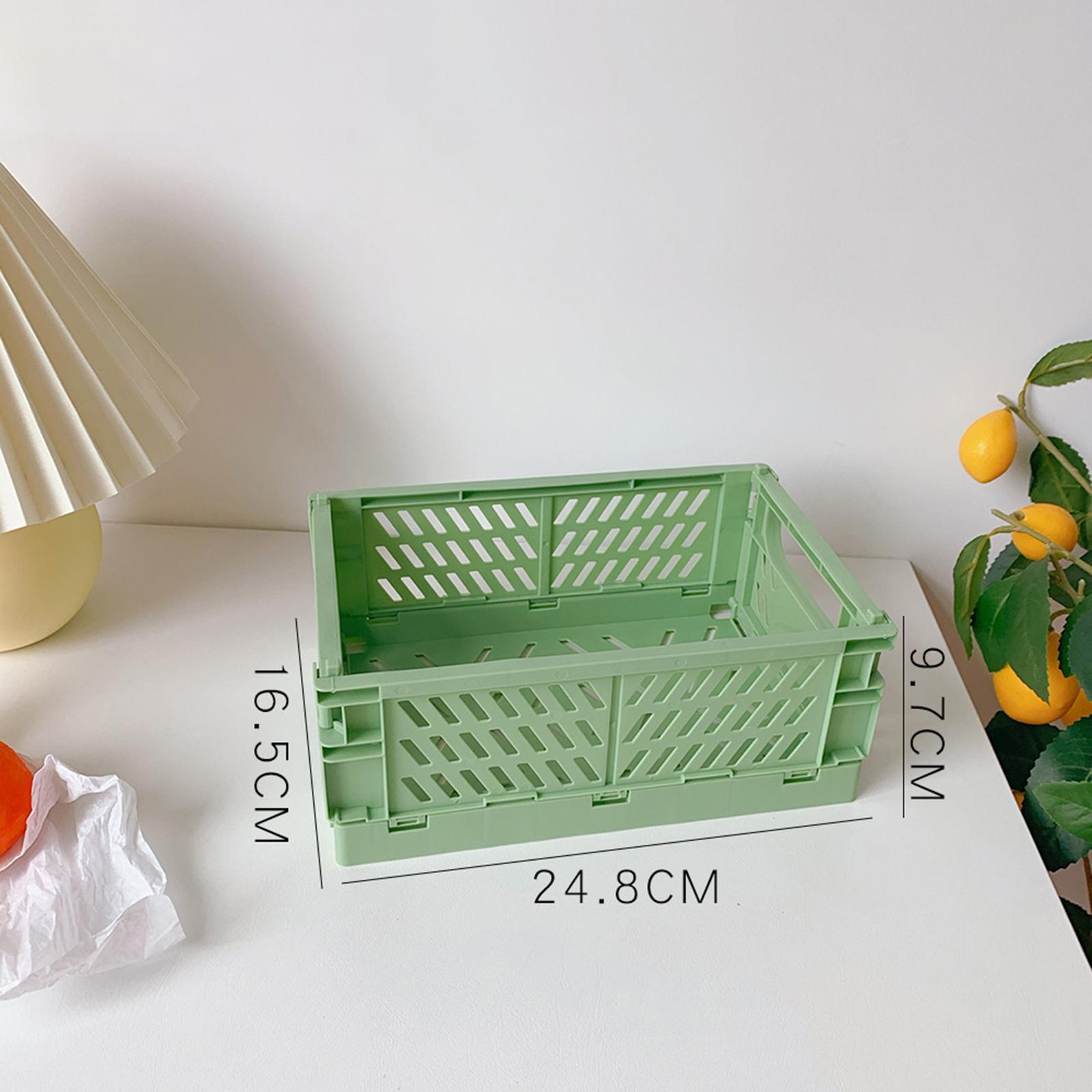 2x Folding Storage Basket Storage Crate with Handle for Bedroom Desk Green