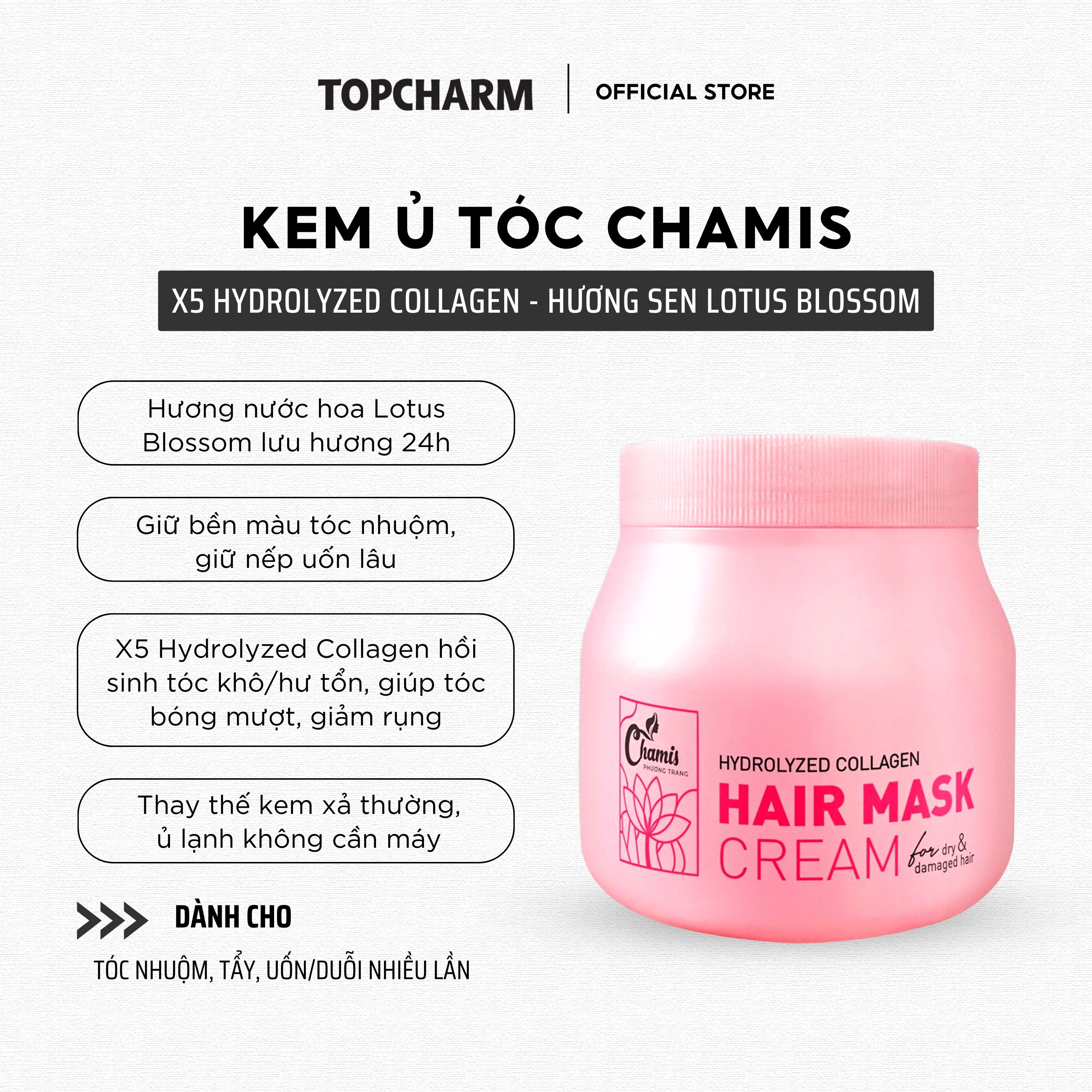 Kem Ủ Phục Hồi Tóc CHAMIS Collagen Siêu Bóng Mượt Hương Sen Lưu Hương 24 Giờ