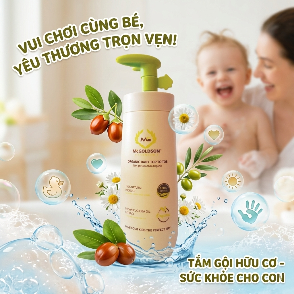 Combo 2 chai tắm gội toàn thần Organic Mcgoldson tặng 1 khăn khô đa năng StayDry