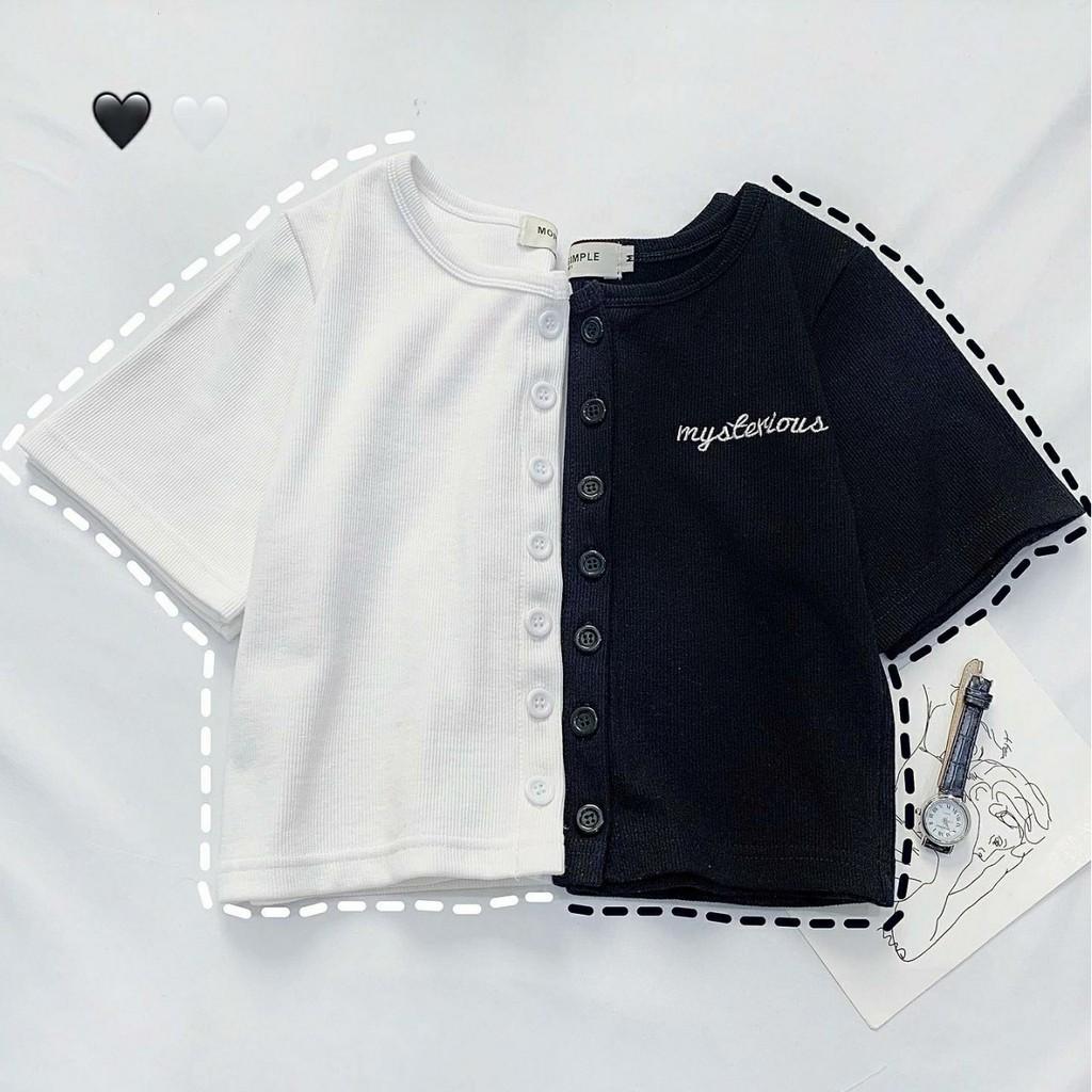 Áo Croptop Nữ Thêu MYSTERY Tay Ngắn Dáng Om Ulzzang (Ảnh Thật