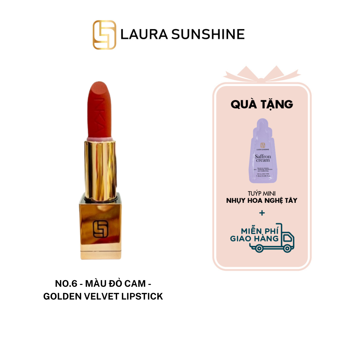 No.6 - Màu đỏ cam - Son lì siêu mịn cao cấp Hàn Quốc - Golden Velvet Lipstick - Laura Sunshine - Nhật Kim Anh