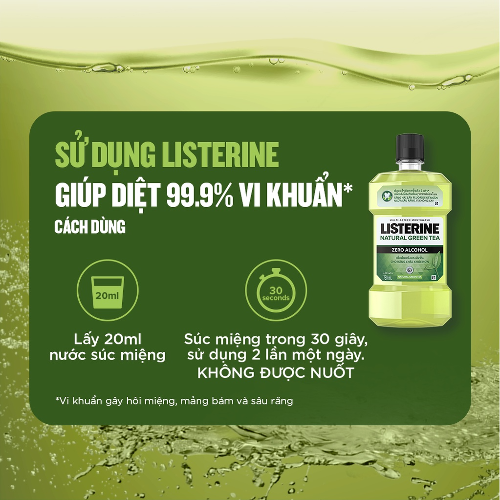 Bộ 2 Nước Súc Miệng Listerine Ngừa Sâu Răng Green Tea 500ml + 2 Nước Súc Miệng Diệt Khuẩn Listerine Cool Mint 500ml