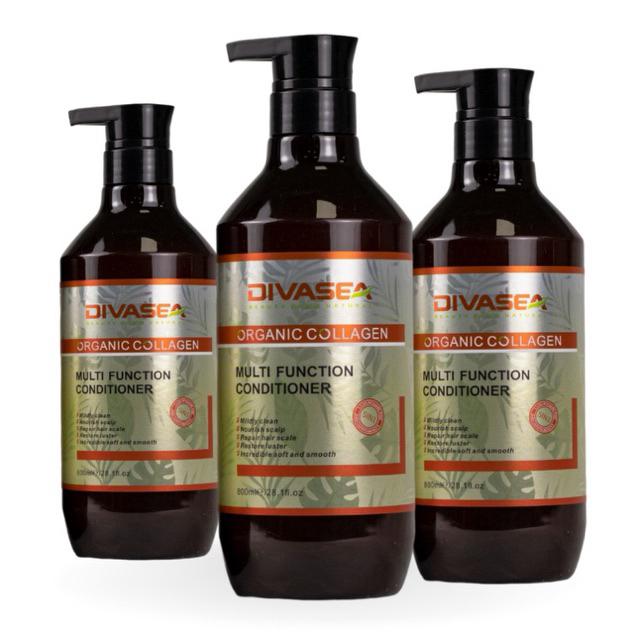 Dầu gội xả hữu cơ Divasea Oganic Collagen phục hồi mềm mượt giảm gãy rụng 800ml + Gội xả gói Karseell 15ml