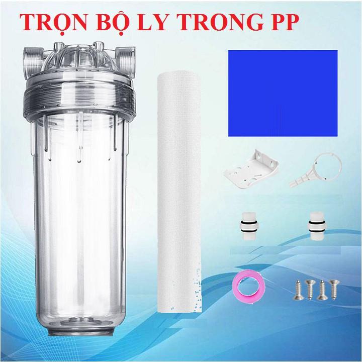 Trọn bộ ly lọc trong 10 inch + Bông PP + Bát + Cút nối nhanh