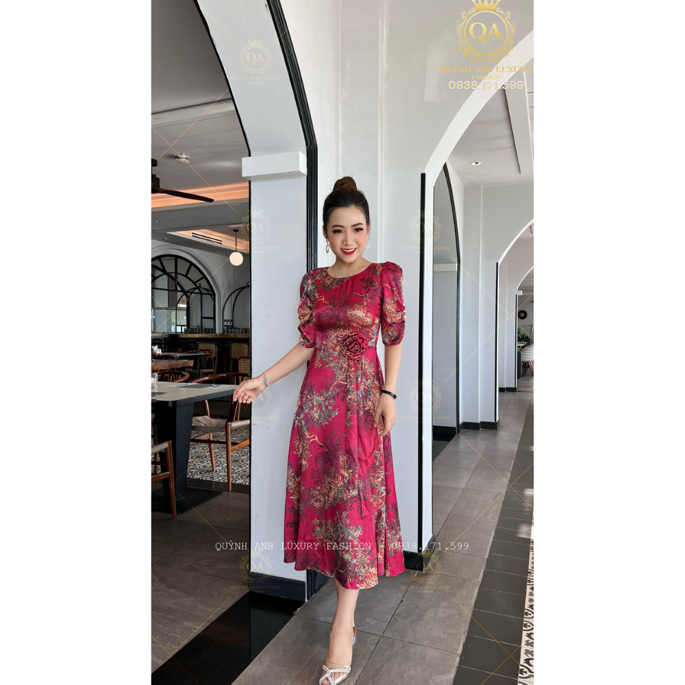 Váy Đầm Xoè Hoa Tone Hồng Đẹp Sang Trọng Cao Cấp Akina Dress