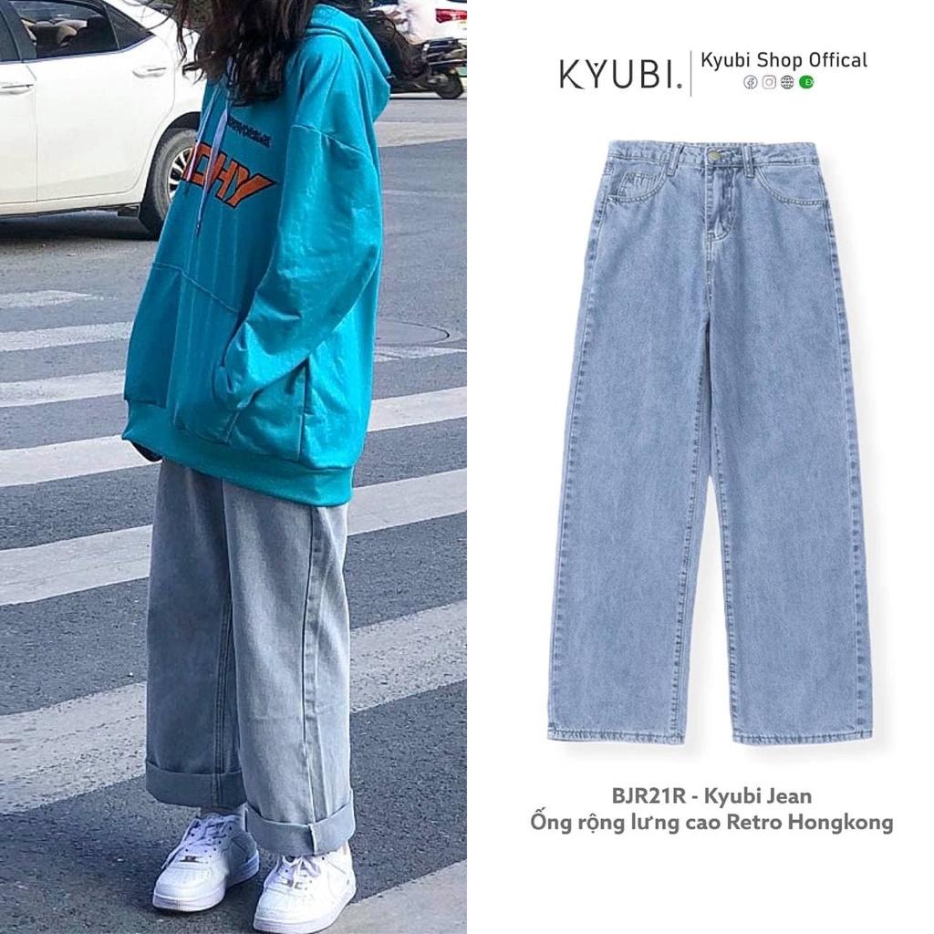 Quần jeans nữ suông cạp cao ulzzang KYUBI LOVER - quần jean ống rộng lưng cao Kyubi BJR15