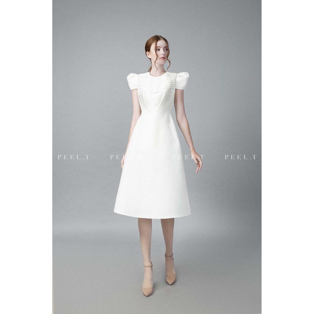 PEEL.T - Đầm dài Lucia trắng kem thiết kế tay ngắn đi chơi, dự tiệc, công sở