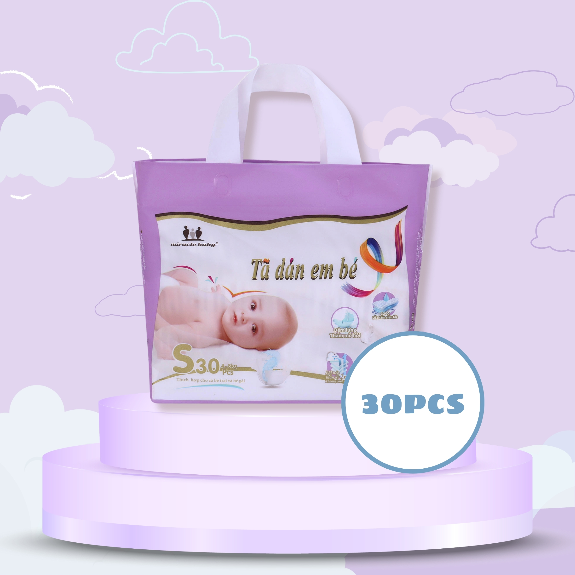 MiracleBaby - Tã dán tơ tằm size S/M/L/XL/XXL cho bé từ 4 - 17kg