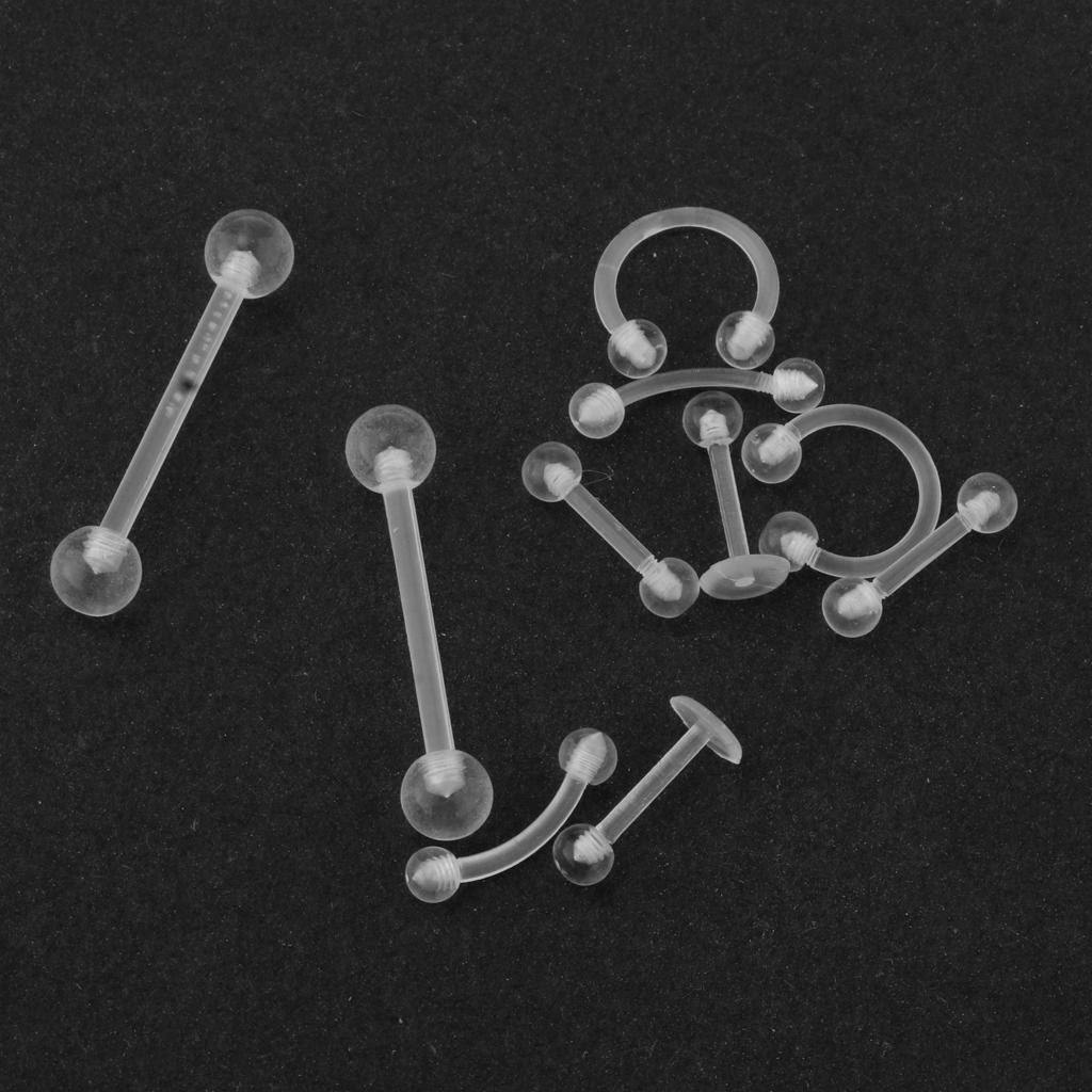 10Pcs Acrylic Body Piercing Jewelry Eyebrow Tongue Bar Lip Nose Rings Studs