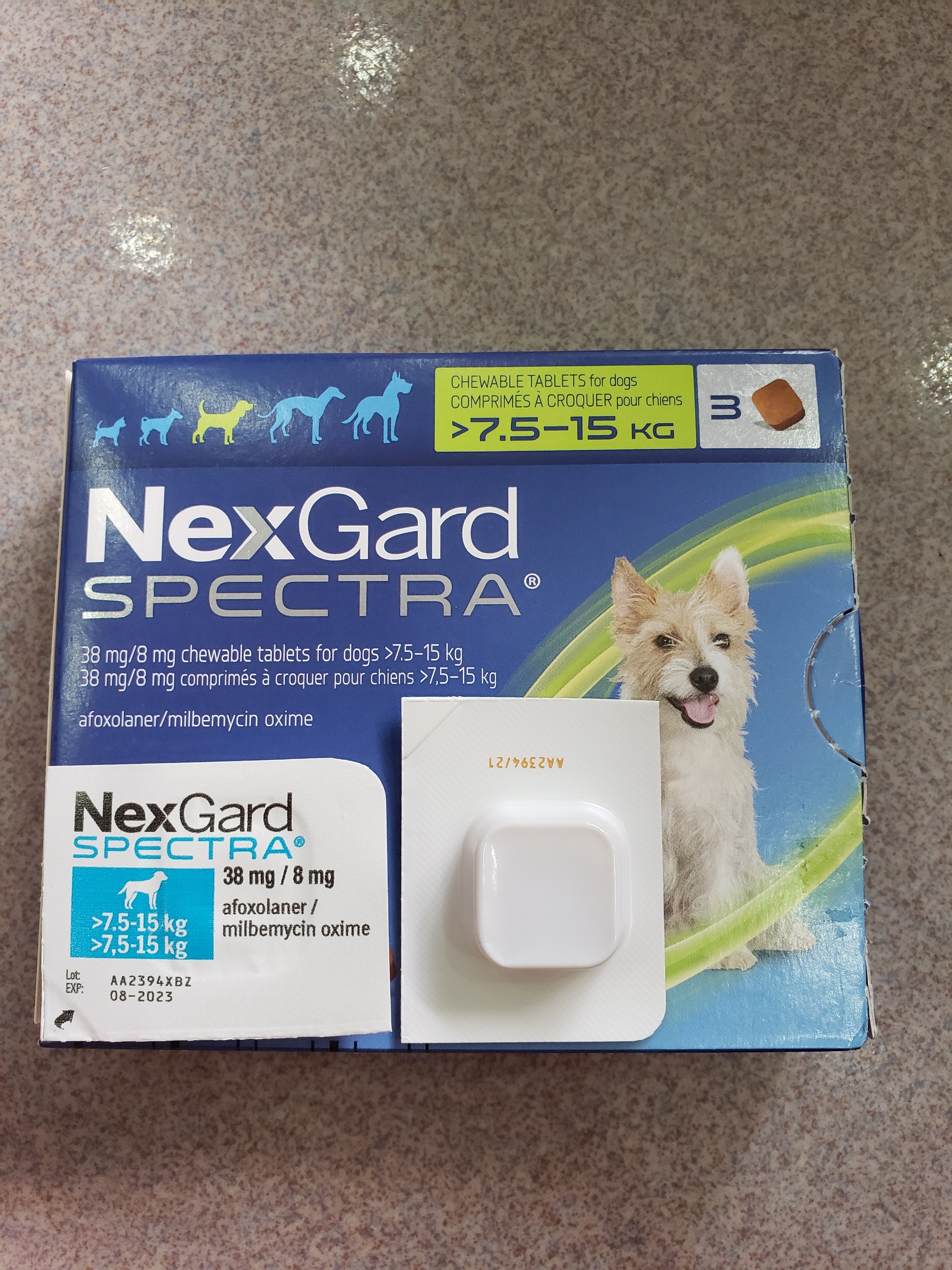 Nexgard Spectra phòng ngừa và trị ve rận, bọ chét, giun sán cho chó 1 viên – 7.5-15kg