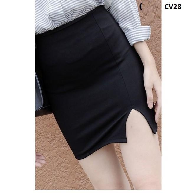Chân váy ngắn ôm co giãn xẻ đùi trước CV28