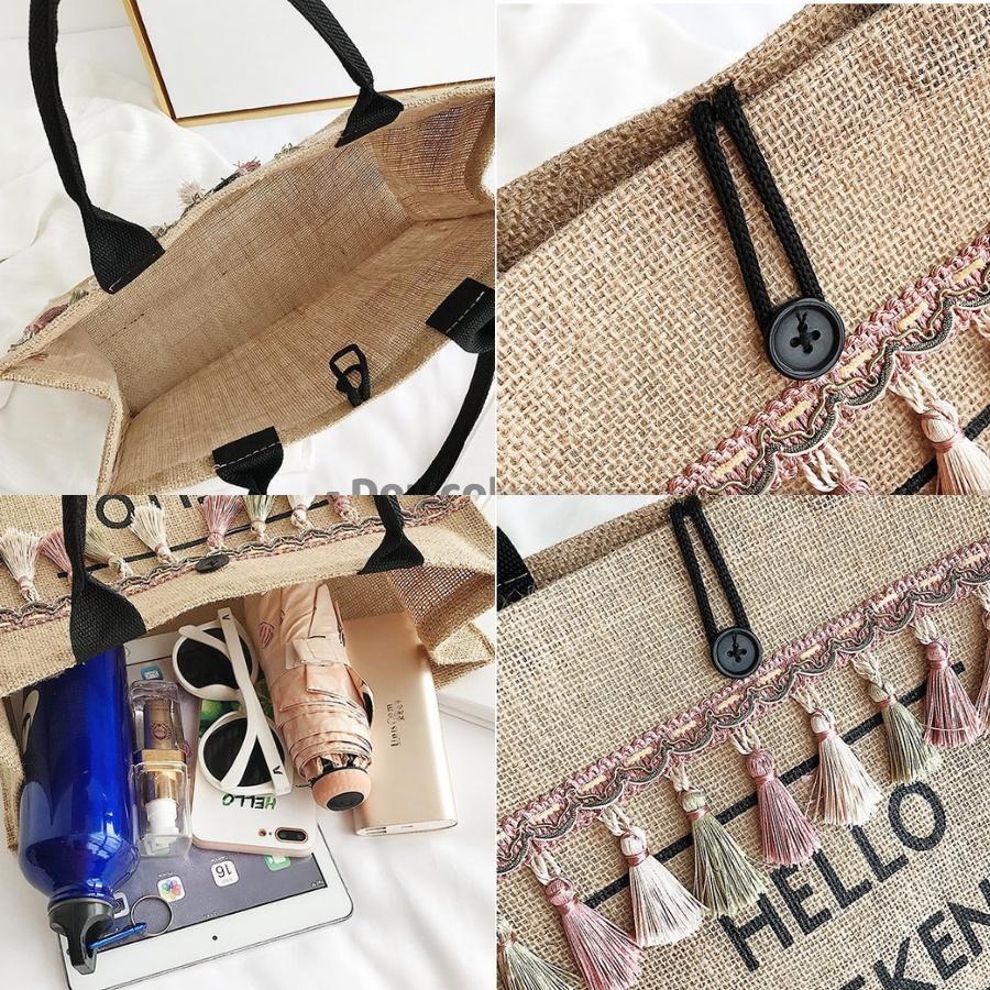 Túi Cói Phối Tua Rua Cao Cấp Loại 1 Form Lớn Đi Biển 2 Lớp Phong Cách Vintage - Mã XT051
