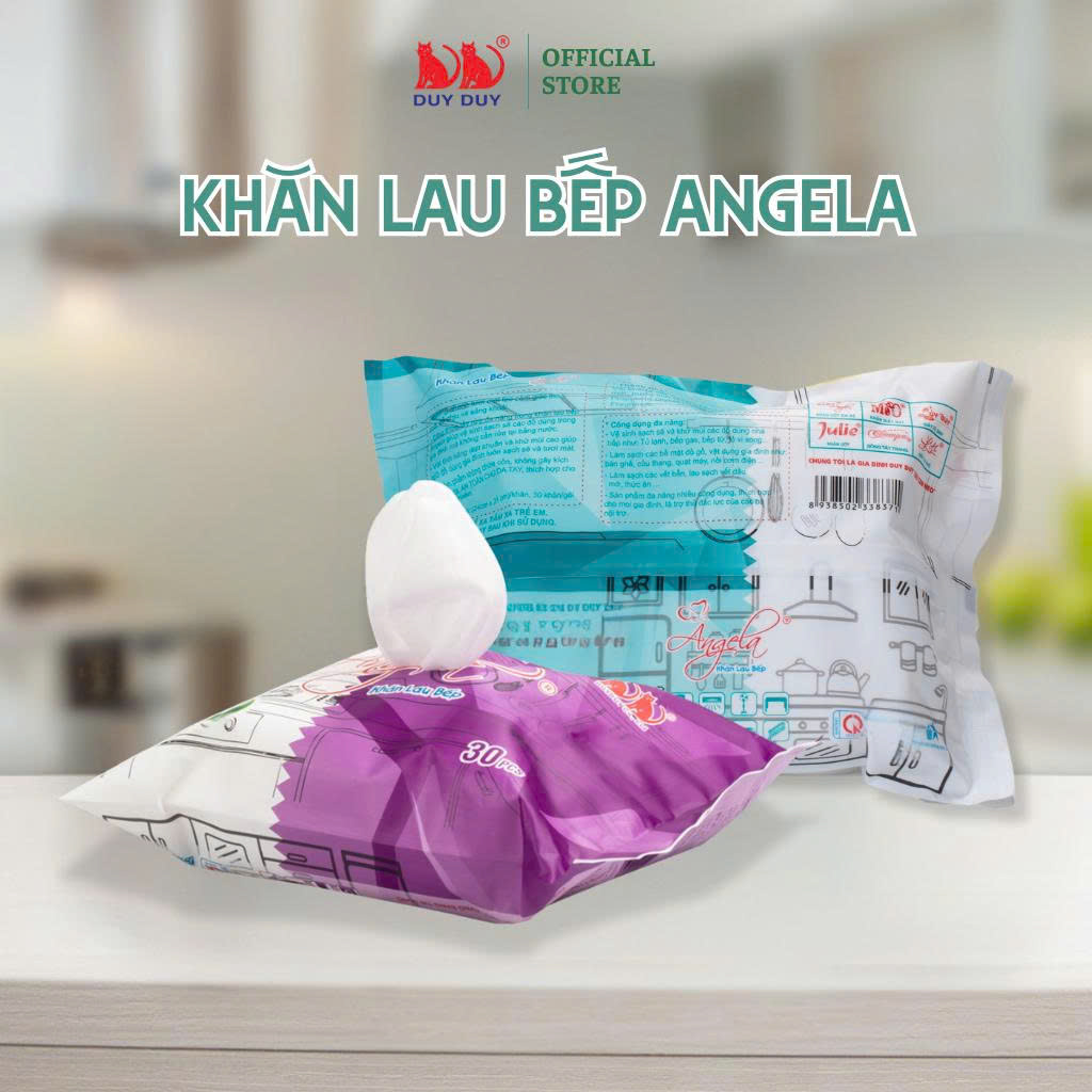 Khăn lau bếp Angela vải bi 30 tờ (24x31cm) hương chanh diệt khuẩn và khử mùi tối đa