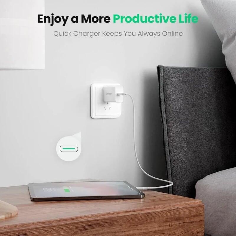 Ugreen UG70226CD137TK 18W PD sạc nhanh cổng usb type c power delivery chân sạc chuẩn US xếp được màu trắng - HÀNG CHÍNH HÃNG