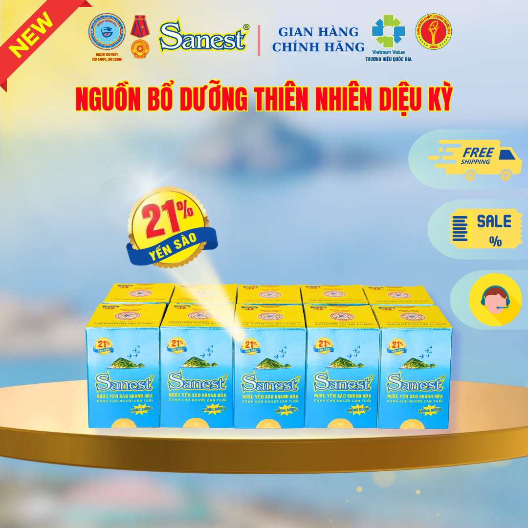 NEW [ Combo 10 lọ] Nước Yến sào Khánh Hòa Sanest 21% - Dành cho Người Cao Tuổi - Không đường