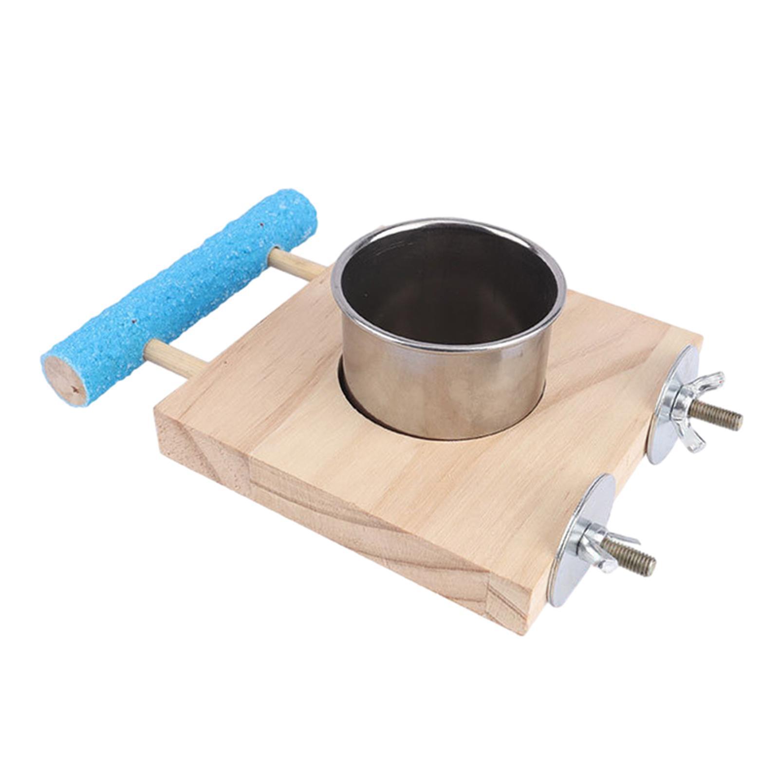 Parrot Cage Feeder Bird Wooden Stand Stainless Steel Cups Bird Cage Feeder Bowl Parrot Food and Water Bowls for Small Animal Budgie