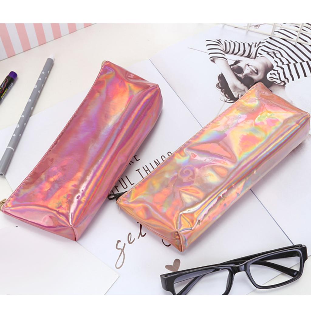 Soft Zipper Pouch Pencil Pen Case Holder Cosmetic Makeup Bag Purse Gold