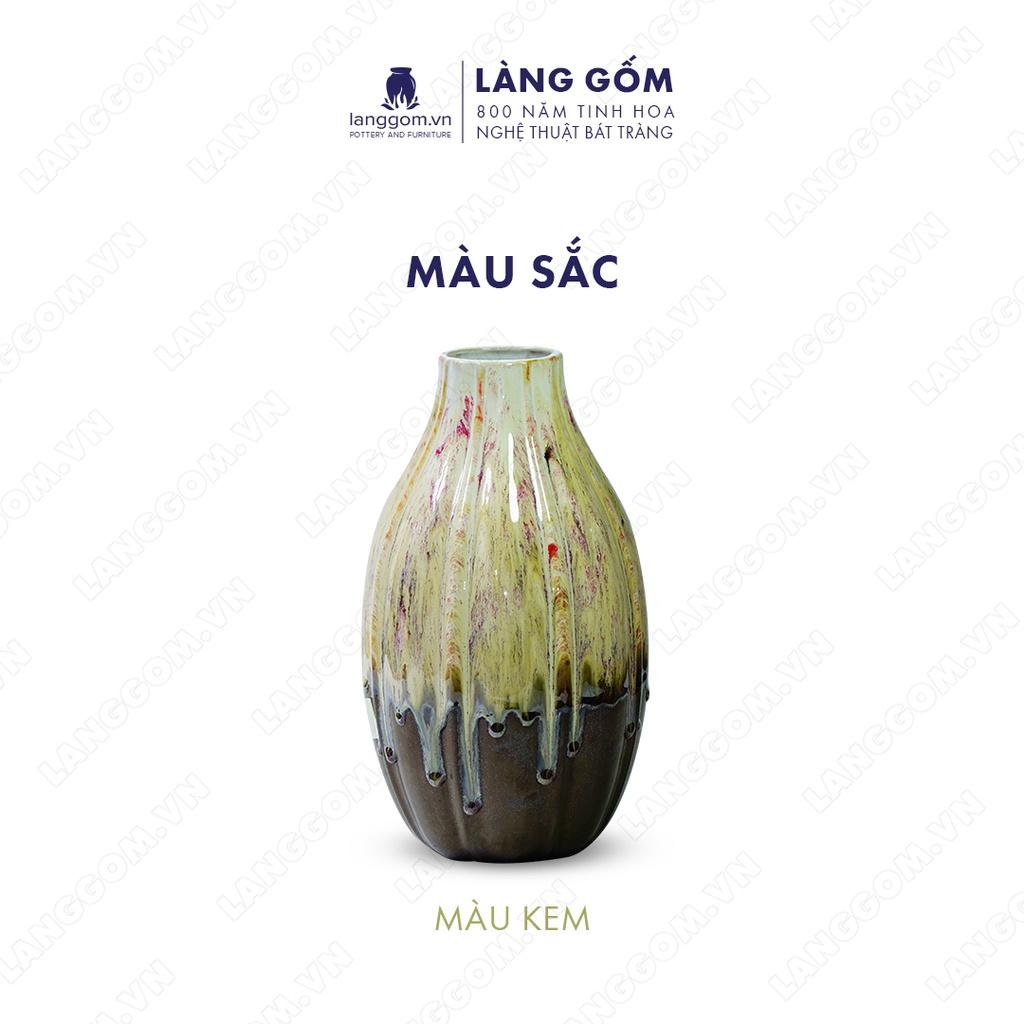 Bình hoa, lọ hoa Gốm sứ Bát Tràng cao cấp Men chảy dạng múi miệng túm dùng làm quà tặng, trang trí - Làng Gốm Bát Tràng