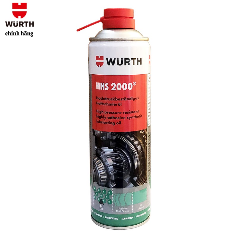 Mỡ bò nước dạng xịt bôi trơn chịu nhiệt Wurth HHS 2000 500ml