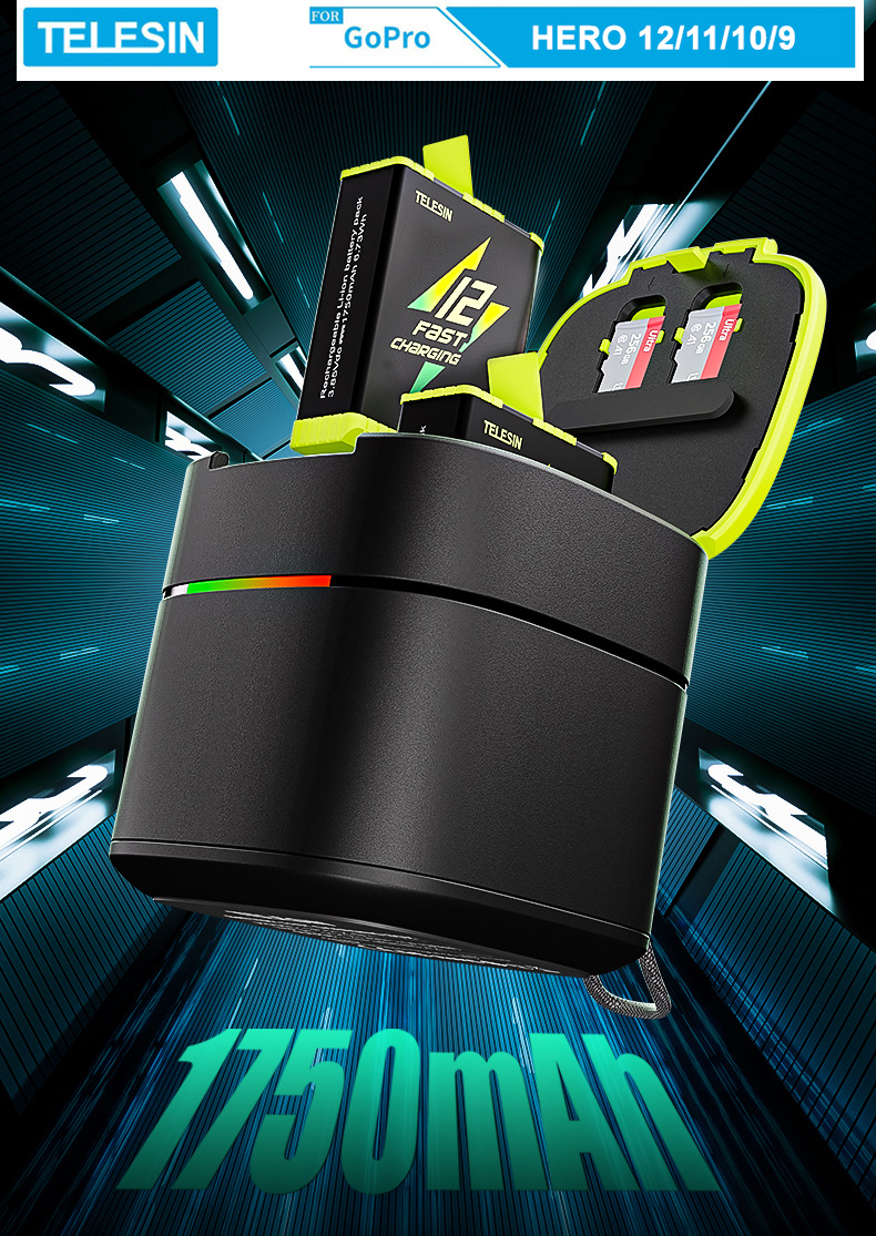 Combo dock sạc nhanh TELESIN + 1 viên pin Telesin Fast Charging dùng cho GoPro Hero 12/11/10/9