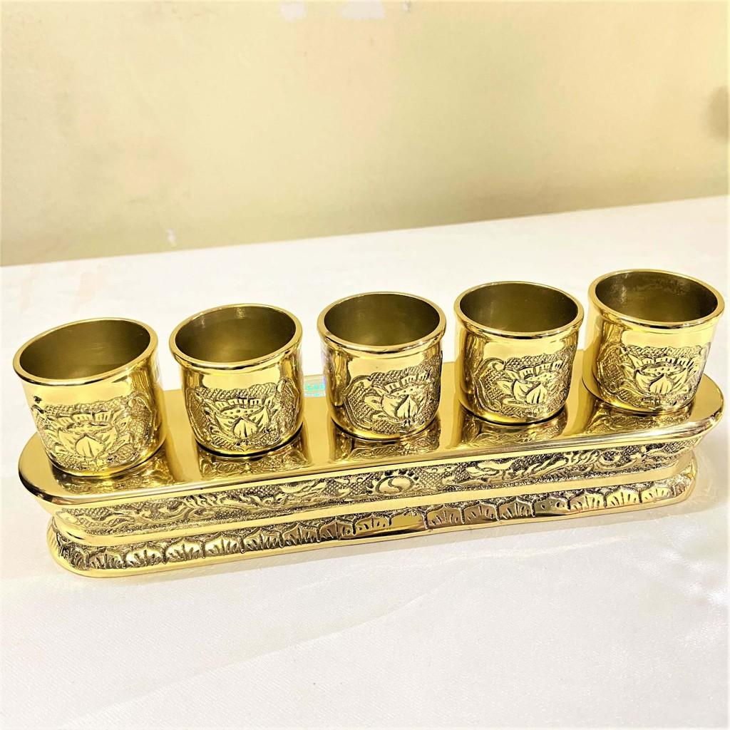 Bộ Chung Nước Cúng Khắc Sen Rồng Bằng Đồng mẫu 1