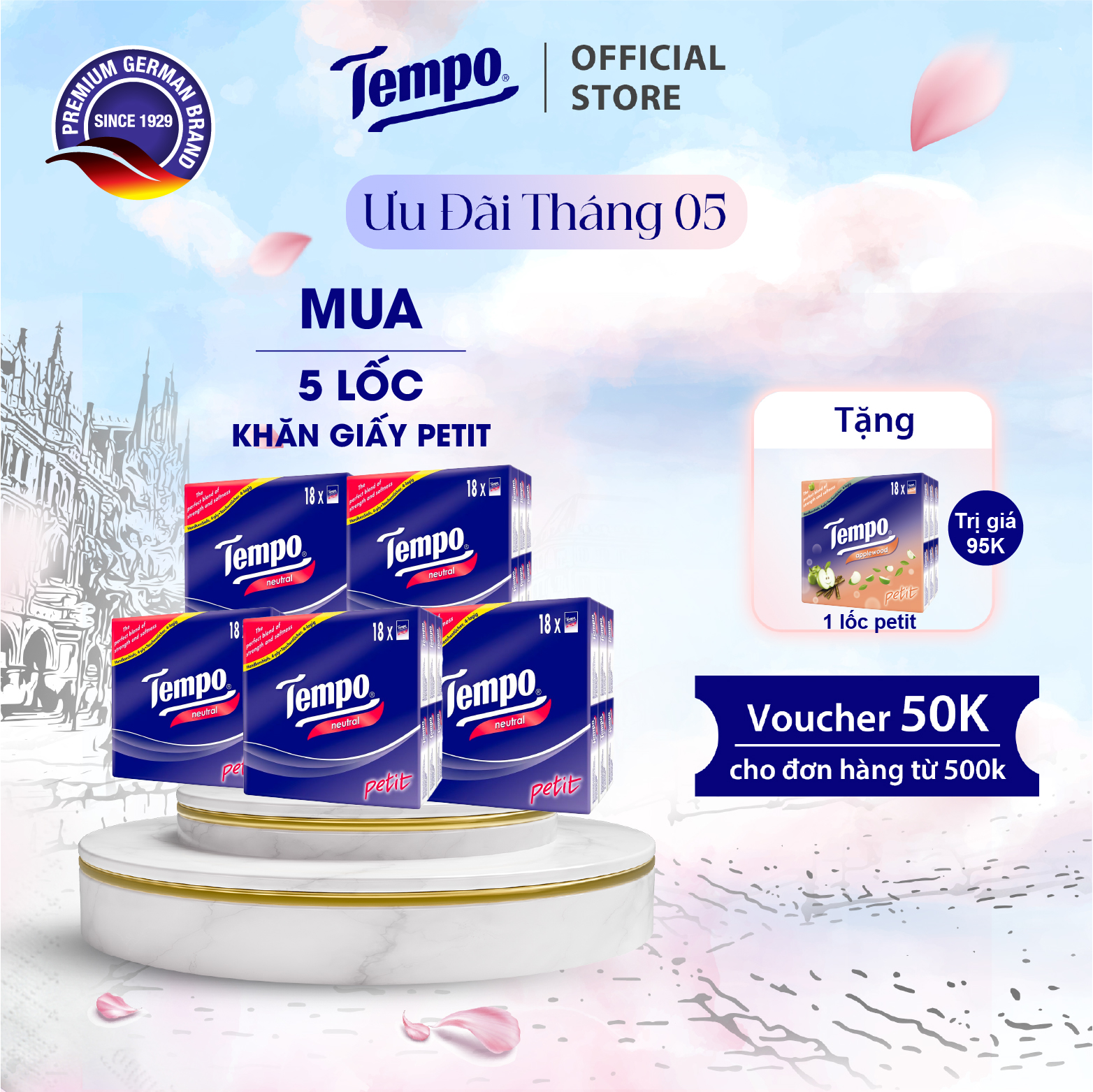 Khăn Giấy Bỏ Túi Petit 18 Bền Dai Thương Hiệu Đức (LỐC 18 GÓI)
