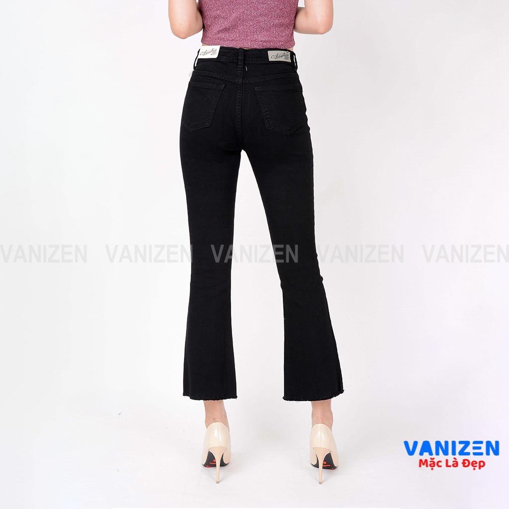 Quần Jeans Nữ Ống Loe Cạp Cao Co Giãn Đen Trắng Trơn VANIZEN SHOP 054