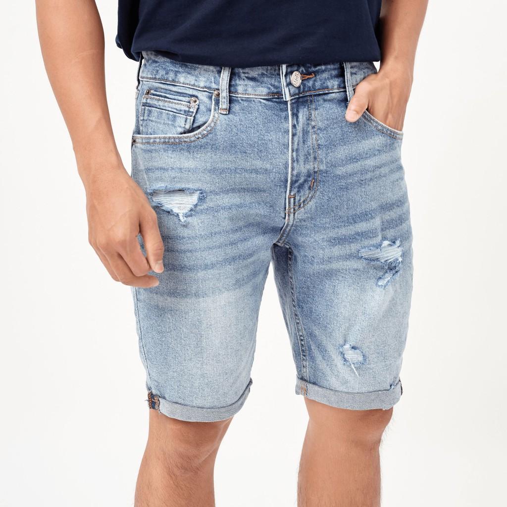 Quần short jean nam xanh rách MRC S171-SN chất cotton cao cấp, form ôm vừa vặn, tôn dáng, trẻ trung - CUONG STORE