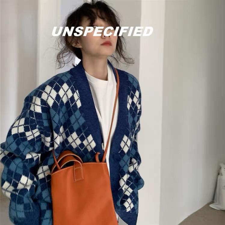MS780 Áo khoác len cardigan kim cương form dài rộng cổ tim Hàn Quốc