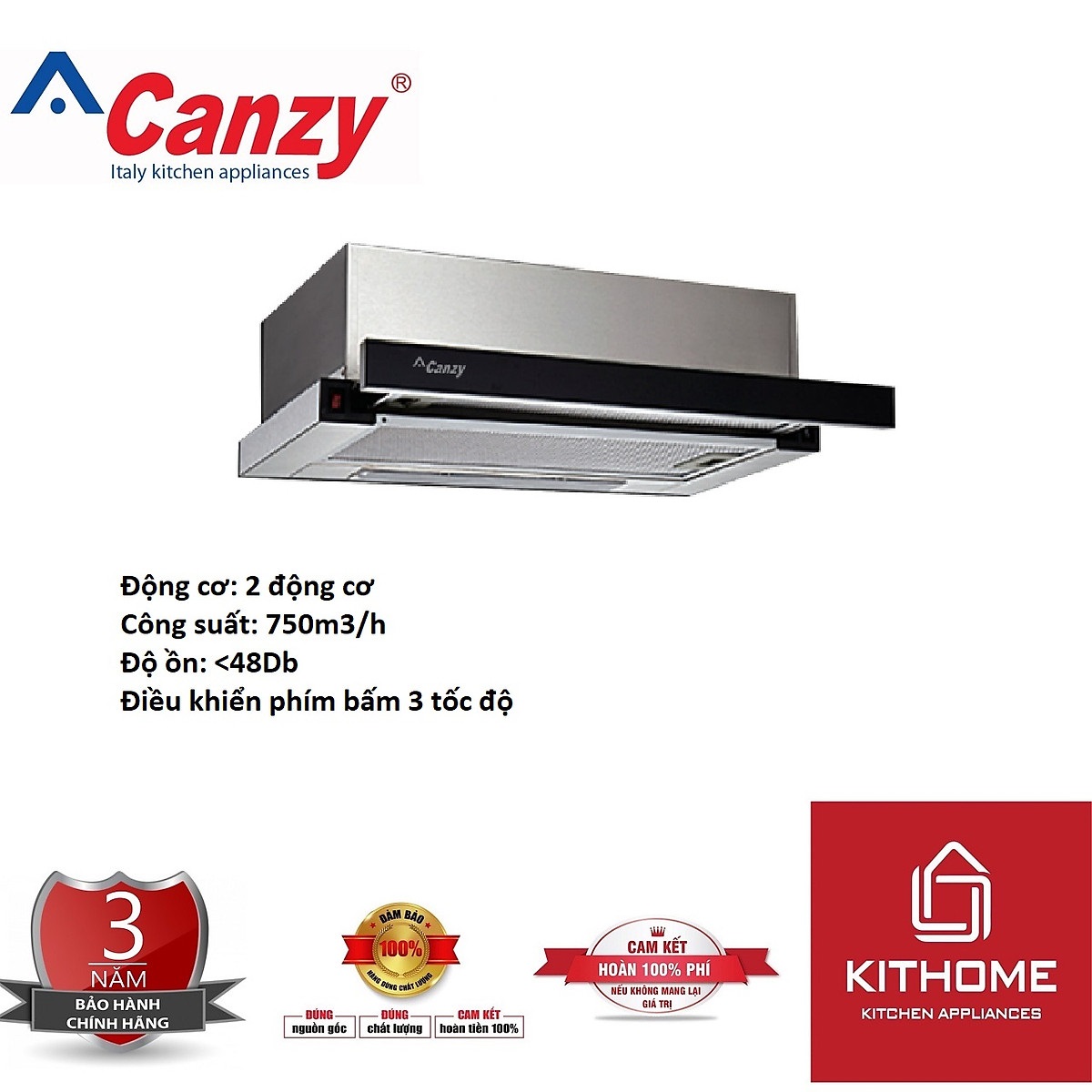 Máy Hút Khói Khử Mùi Âm Tủ Bếp 7 Tấc CANZY CZ-7002G - Hàng Hàng Chính Hãng