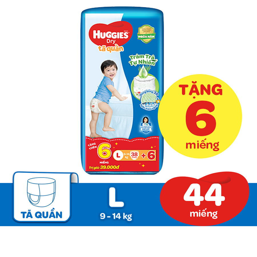 Tã Quần Huggies Dry Tràm Trà Tự Nhiên Gói Trung + Tặng 6 miếng