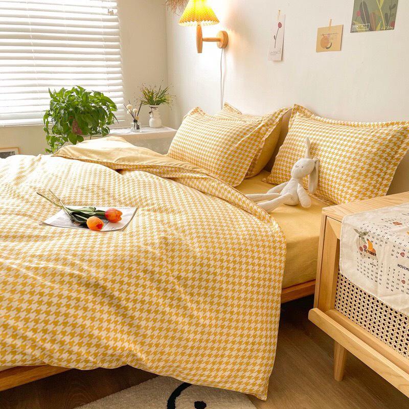 Bộ chăn ga gối Cotton poly M2T bedding, vỏ chăn mền, drap ga giường và 2 vỏ gối nằm,Pl roma vàng