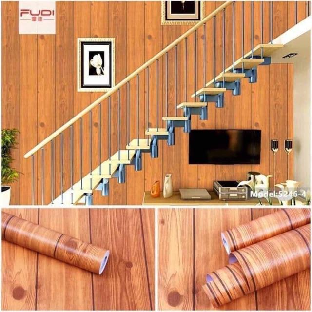 10m GIẤY DÁN TƯỜNG DECAL GIẢ GỖ NÂU