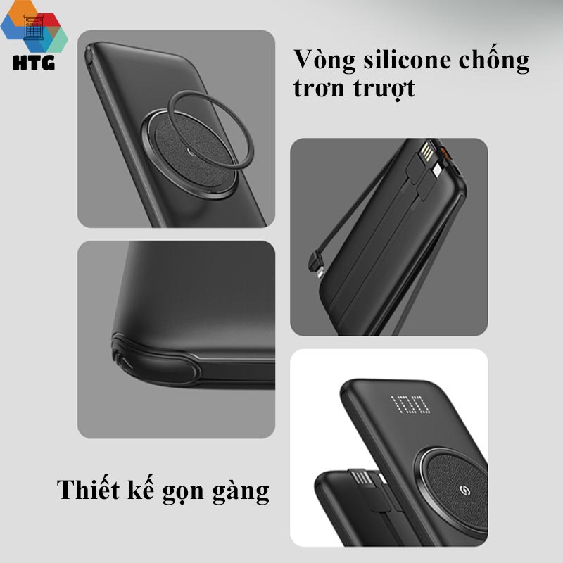 Pin Sạc Dự Phòng CYKE P1 Plus 20.000 mAh hỗ trợ sạc nhanh QC 2.0A, tích hợp dây sạc cùng sạc không dây, 4 cổng output, 2 cổng input, hàng chính hãng