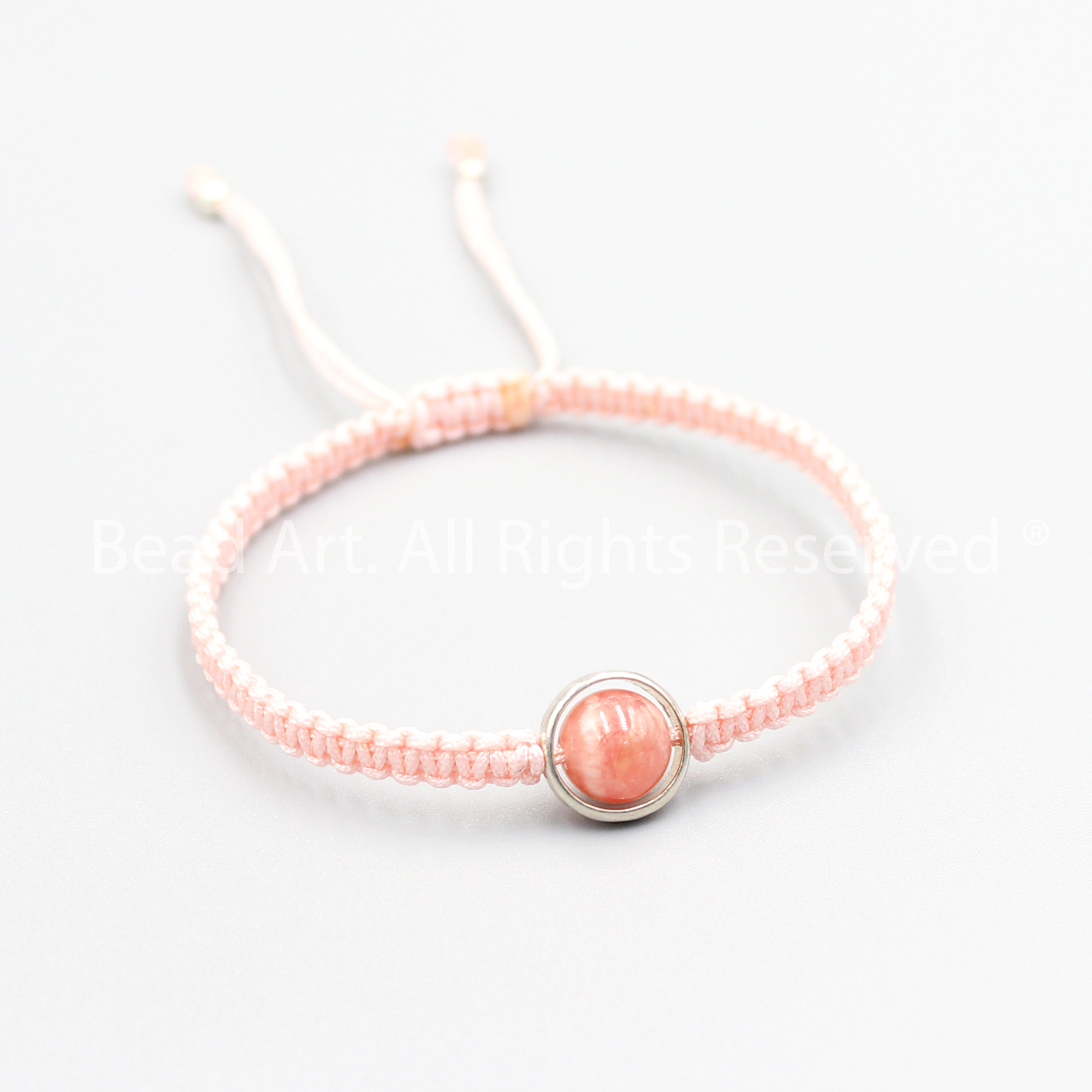 Vòng Tay Thắt Dây Đá Đào Hoa Màu Hồng, Rhodochrosite Tự Nhiên, Hợp Mệnh Hoả, Thổ, Vòng Tay Phong Thuỷ, Trang Sức - Bead Art