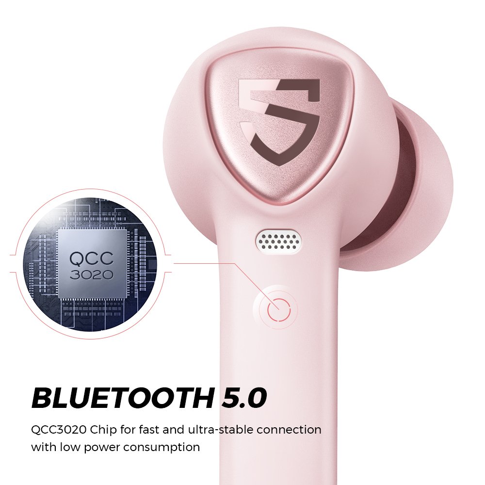 Tai nghe True Wireless Earbuds SoundPeats TrueCapsule 2 Smart Touch Bluetooth 5.0, chipset QCC3020, chống ồn cVc 8.0, kháng nước IPX5 màu Xanh, Hồng - Hàng chính hãng