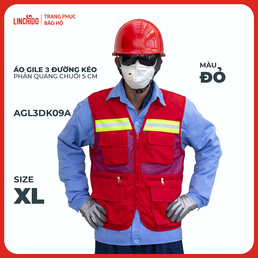 Áo Gile Kỹ Sư, Giám Sát Công Trình, Bảo Hộ Lao Động, 3 Đường Kéo, 6 Túi - Mã AGL3DK09A
