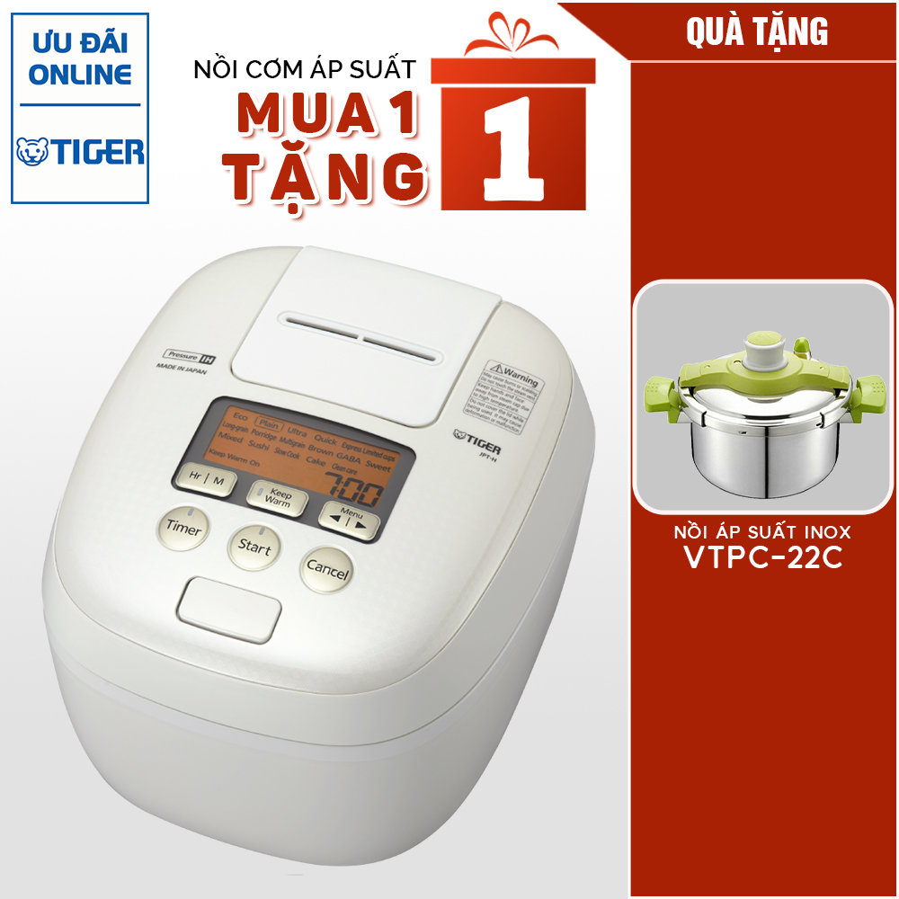 MUA 1 TẶNG 1 Nồi cơm điện tử cao tần áp suất kép Tiger 3 trong 1 JPT-H18S (1.8L) NHẬN 1 NỒI ÁP SUẤT POONGNYUN VTPC-22C - Hàng chính hãng