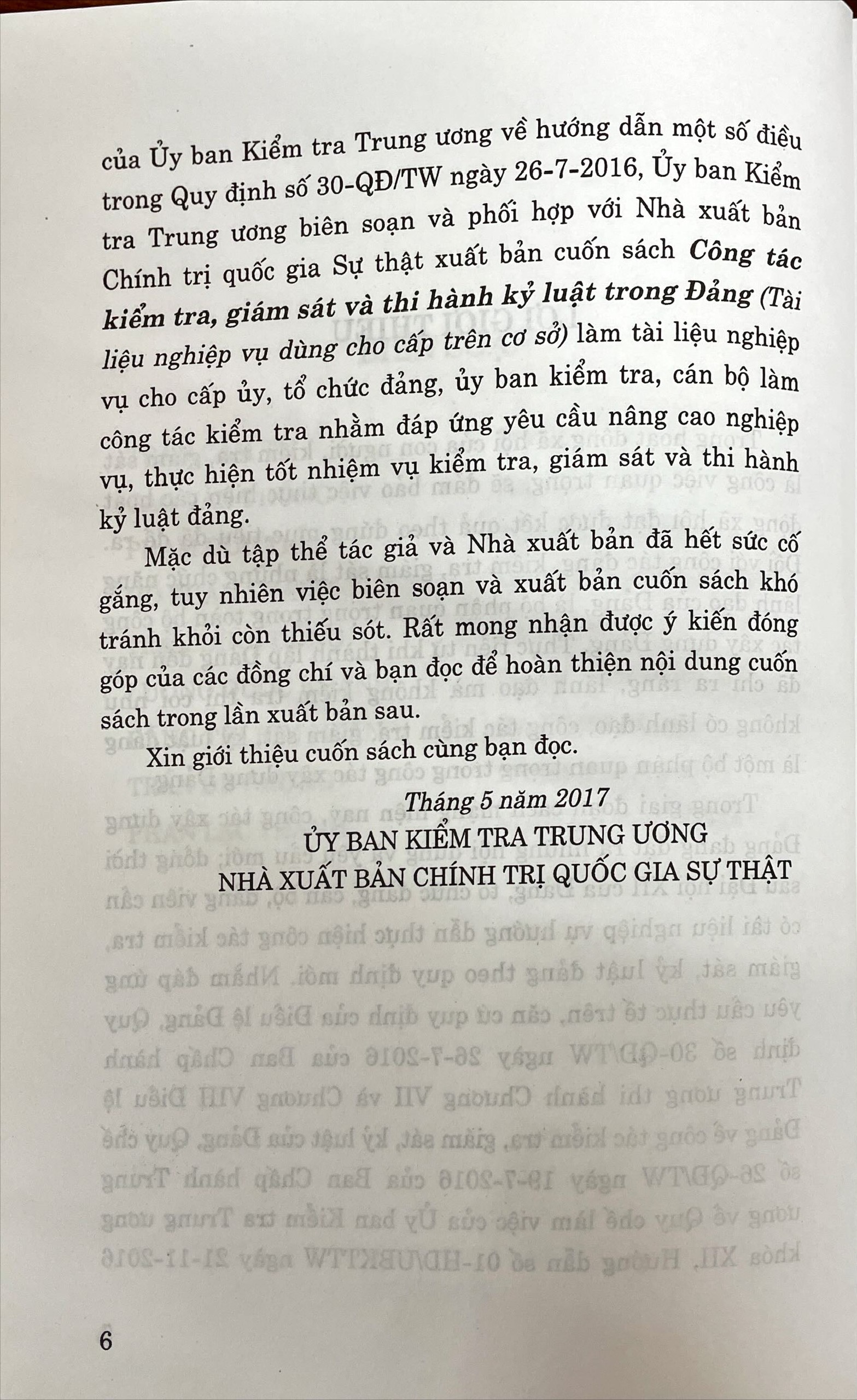 Công tác kiểm tra, giám sát và thi hành kỷ luật trong Đảng (Tài liệu nghiệp vụ dùng cho cấp trên cơ sở)