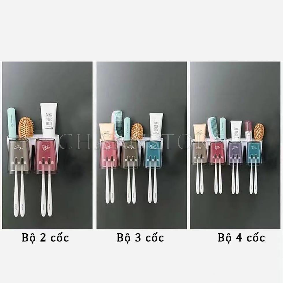 Giá Đựng Bàn Chải Đánh Răng Gắn Tường Đa Năng Mẫu Mới, Kệ đựng bàn chải cốc đánh răng dán tường tặng kèm cốc