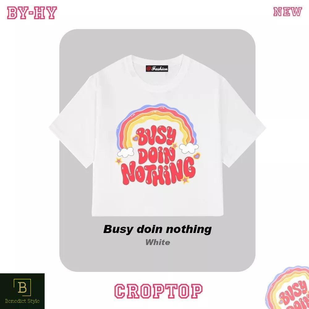 Croptop freesize in cầu vồng và chữ cá tính Busy doin nothing