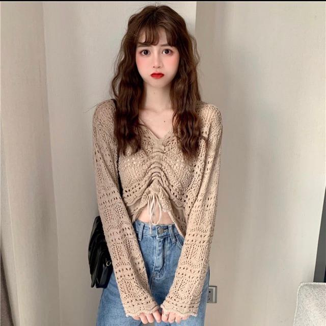 Áo len lưới croptop rút ngực Ulzzang style  Hàng Quảng Châu