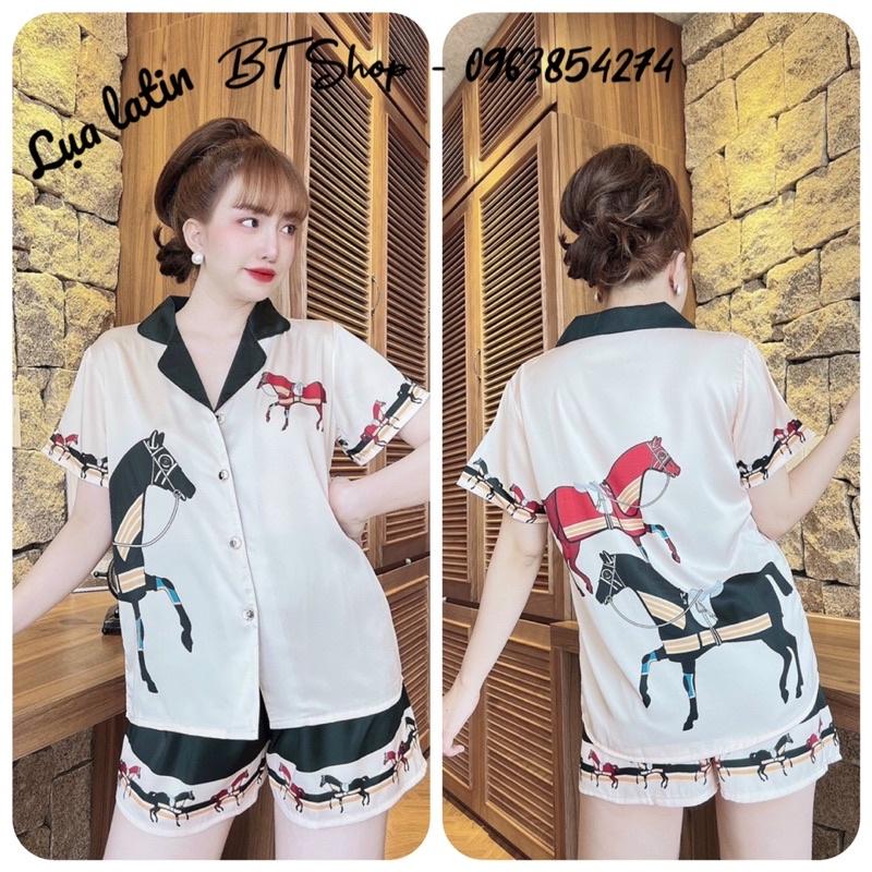 Đồ ngủ mặc nhà pijama lụa latin đùi hoạ tiết freesize 42-57kg